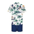 thumbnail image 4 of Stamzod Hawaiian Outfits for Men 2 Piece Fashion Plam Printed Summer Short Sleeve Button Down Shirts and Shorts Sets Beach Vacation Clothes for Men Blue B S, 4 of 5