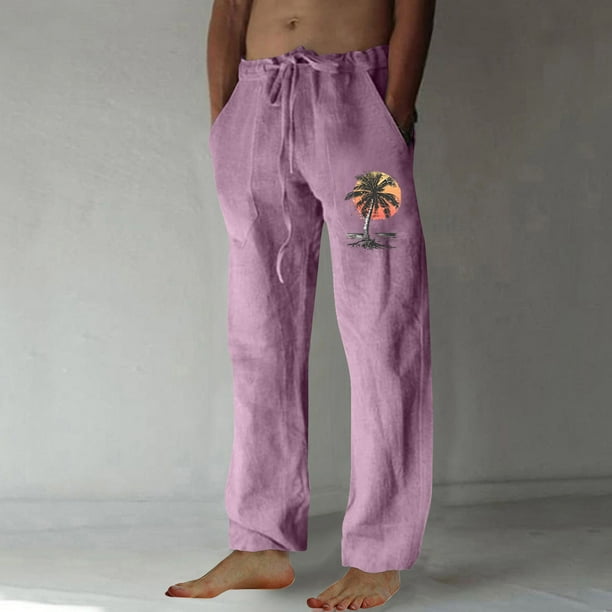 Puntoco Pantalones casuales largos para hombre, pantalones casuales con estampado de moda para hombre, cintura elástica con bolsillos, pantalones deportivos