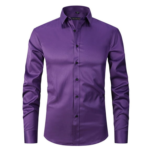 Meichang Meichang Men's Dress Shirts Solid Long Sleeve Stretch Wrinkle-Free Formal Shirt Business Casual Button Down Shirts Slim Fit Tee Shirt 2024 Clearance Deals