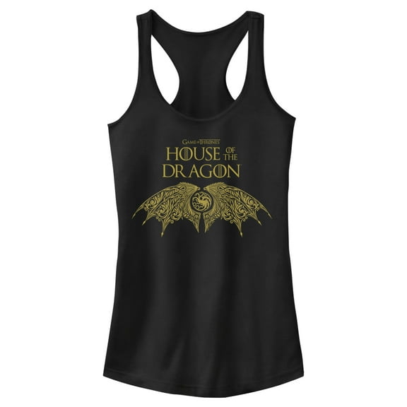 Junior's Game of Thrones: House of the Dragon Intricate Dragon Wings Logo Racerback Tank Top Black Small