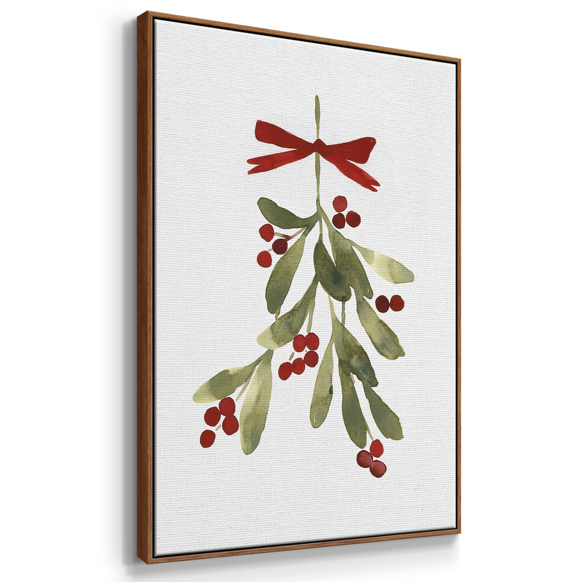 Mistletoe Bow I - Framed Gallery Wrapped Holiday Canvas - 27 x 41 - Rosewood Frame
