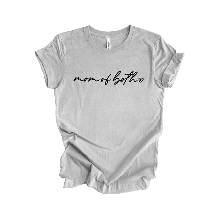 Trenz Shirt Company Women's Cursive Mom of Both Boy Girl Heart Short Sleeve T-Shirt, Cute Mother's Day Shirt, Mothers Day Shirts for Women, Ideal Mother's Day Shirt Gift, Athletic Grey-Small