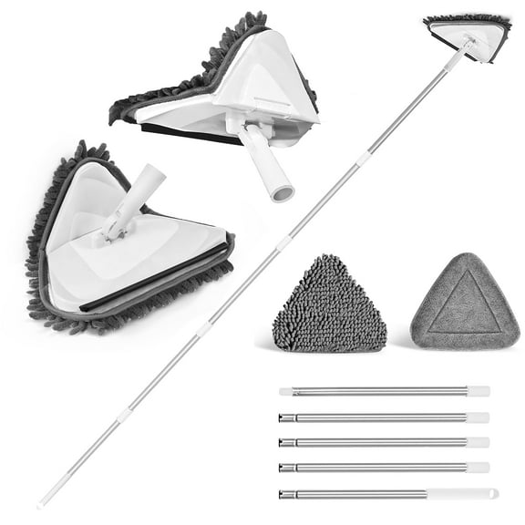 JEHONN Wall Mop with Long Handle 80 inches, 1 Microfiber and 1 Chenille Pad (White)