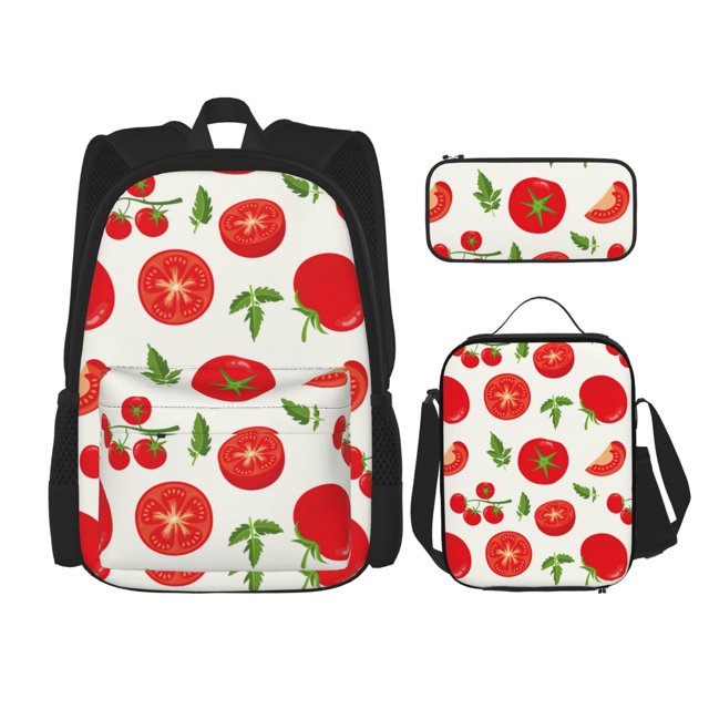 Balery Fresh Red Tomato Mochila escolar 3 en 1 para niños: mochila resistente con lonchera térmica y estuche para lápices. Mochila escolar para niños y niñas.