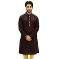 thumbnail image 5 of Atasi Men's Casual Linen Long Kurta Brown Ethnic Designer Shirt Wear-X-Large, 5 of 8