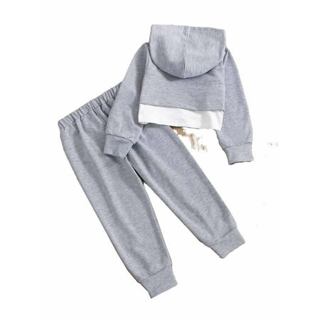 

Casual Hooded Long Sleeve Grey Toddler Girls Two-piece Outfits (Girl s)