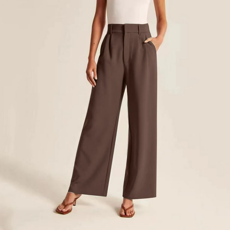 Women Wide Leg Pants for Women Work Business Casual High Waisted Dress  Pants Flowy Trousers Office Pants for Women Brown_010 L