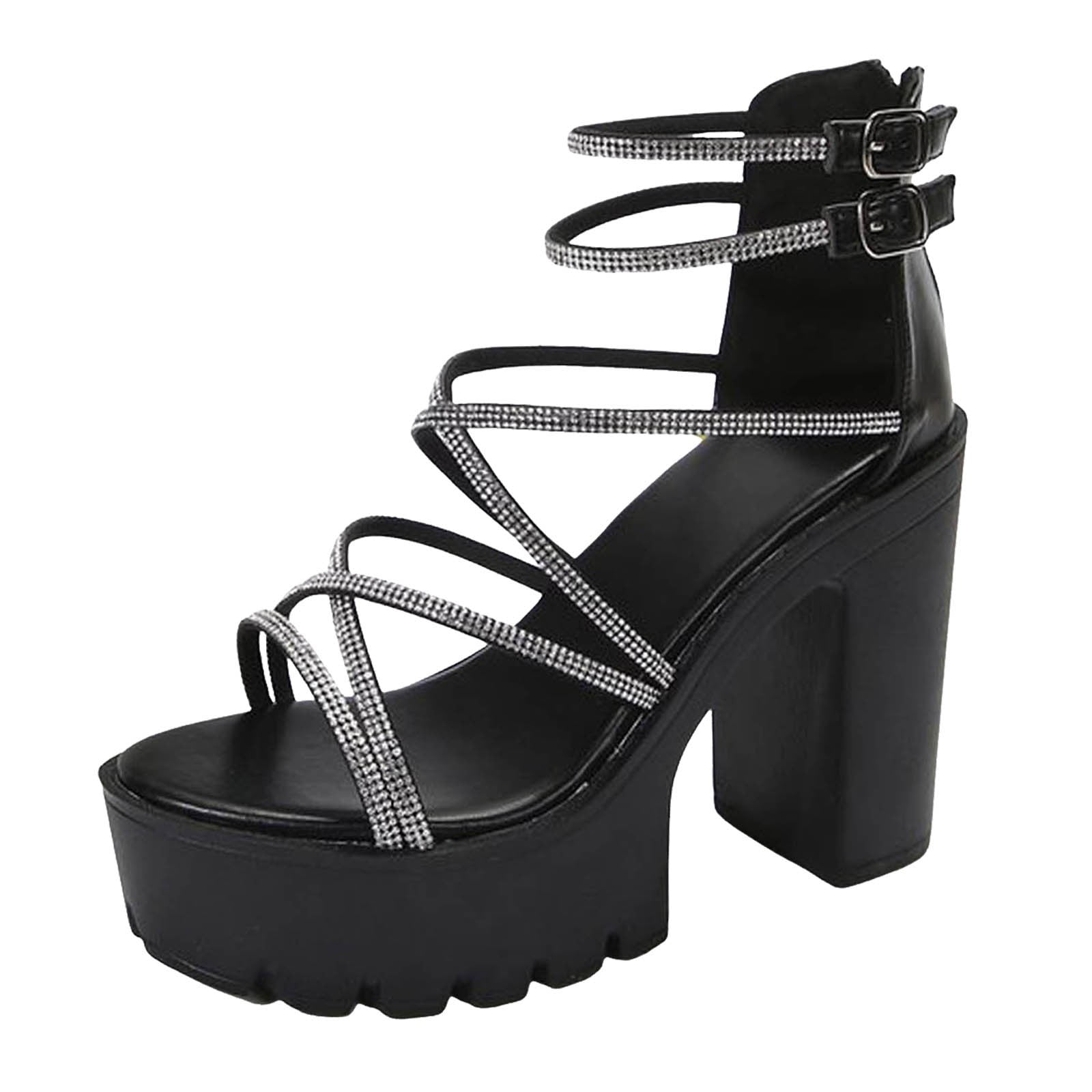 Black platform sandals for women deals