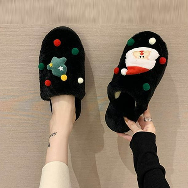 Pantuflas peludas de Papá Noel para mujer, sandalias de felpa - Main Image