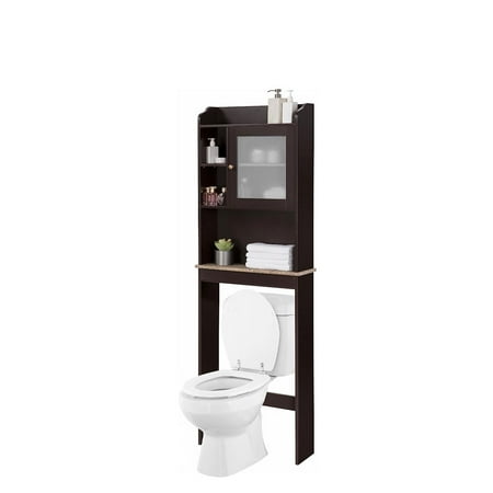 

Over The Toilet Storage Cabinet Toilet Rack with Single Door and Adjustable Shelves Bathroom Organizer with Wooden Frame Brown