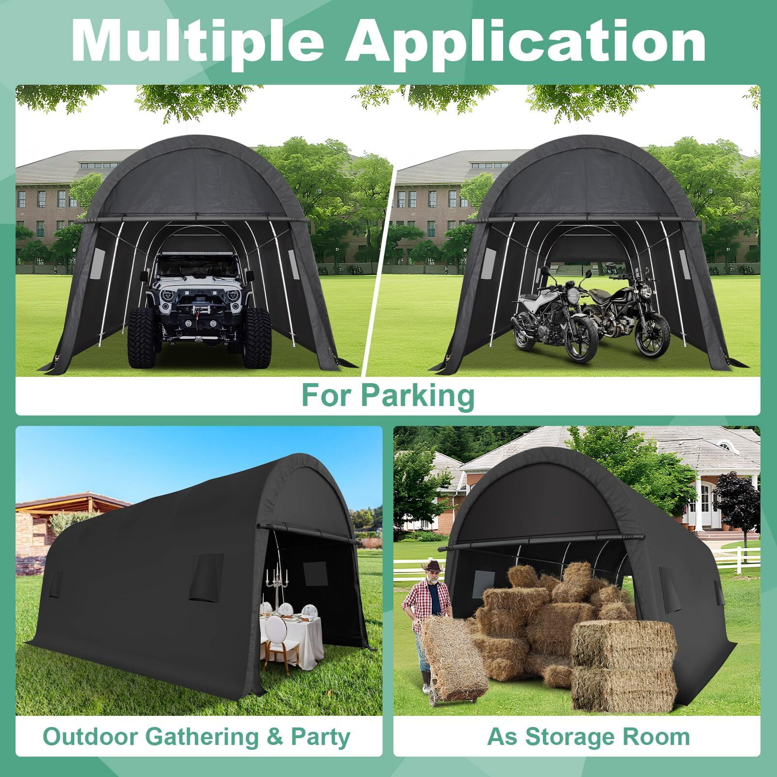 HOTEEL 10×15 ft Heavy Duty Carport Outdoor Metal Car Tent with Metal Frame and Round Roof, Anti-Snow Portable Garage Storage Shelter for Automobiles,Trucks and Boats