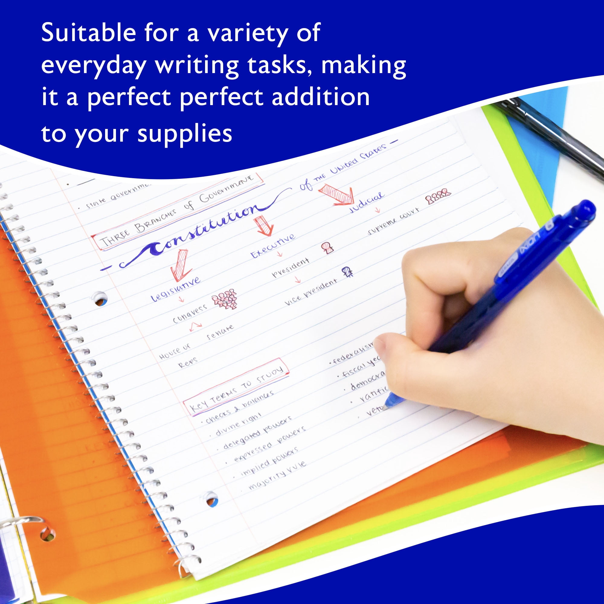 BAZIC Ixion Assorted Color Retractable Ballpoint Pens, 1.0mm (5/Pack), 24-Pack
