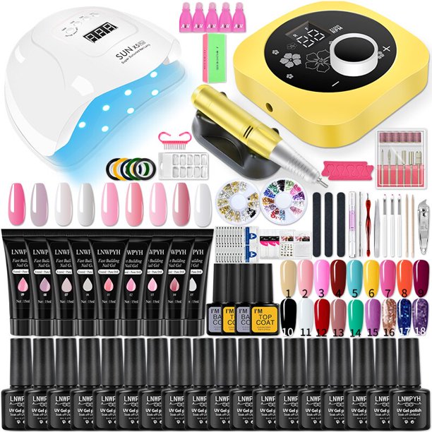 Kit de manicura acrílica semipermanente, juego de extensiones de uñas de Gel polivinílico con lámpara UV, secadores de uñas y máquina pulidora, herramientas para uñas