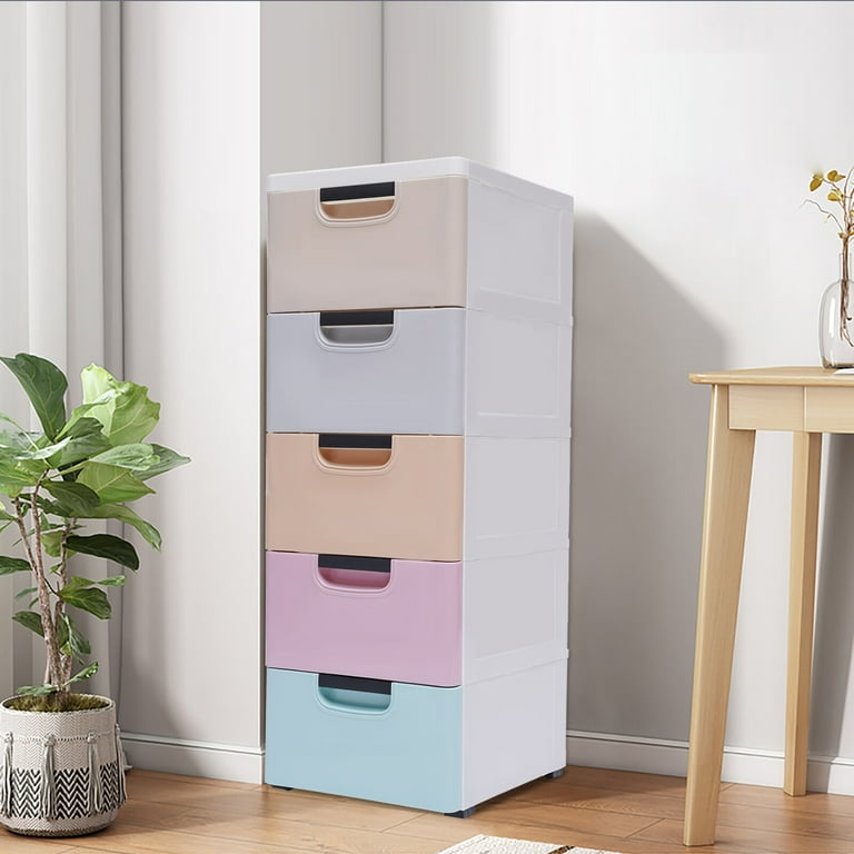 Aiqidi 5 Plastic Drawers Dresser 5 Layers Vertical Stackable Storage Cabinet Bedroom Tower Closet Organizer w 4 Wheels Colour
