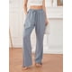 thumbnail image 5 of Lucakuins Pantalones de pierna ancha para mujer, cintura elástica con cordón, pantalones largos sueltos sólidos, ropa de calle para uso diario informal Lucakuins moda, 5 of 9