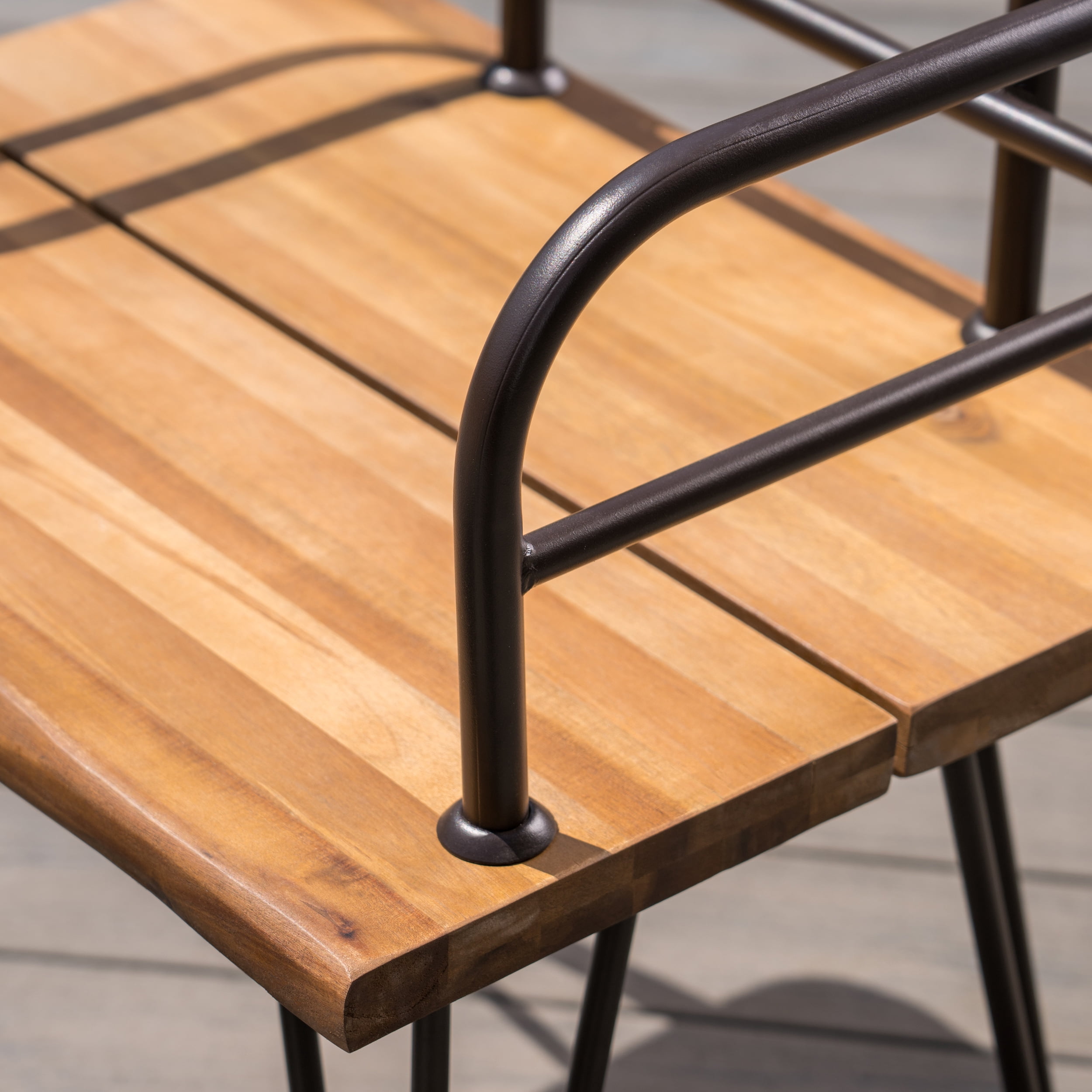 Outdoor Industrial 3 Piece Acacia Wood End Table Chat Set with Rustic Metal Finish Iron Frame,Teak