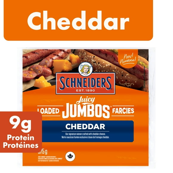 Schneiders Juicy Jumbos® Loaded Cheddar Hot Dogs, 375 g