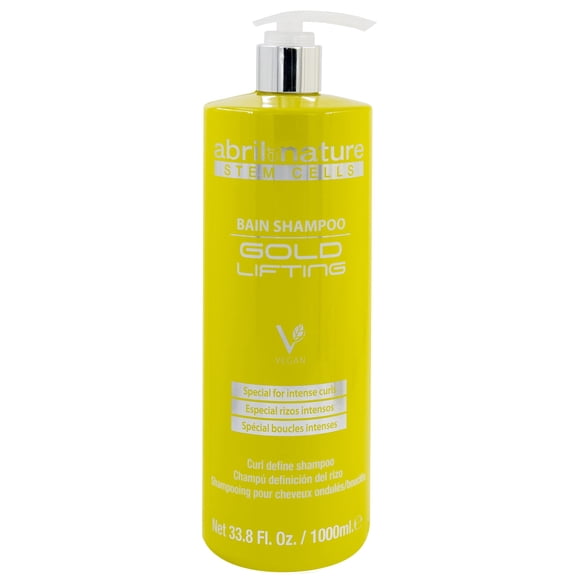 abril et Nature - Gold Lifting - Champú Profesional Ideal para Cabello Rizado u Ondulado - Tratamiento Rejuvenecedor y Anti-Encrespamiento con Células Madre - Mayor Brillo y Definición de Rizos - 1000