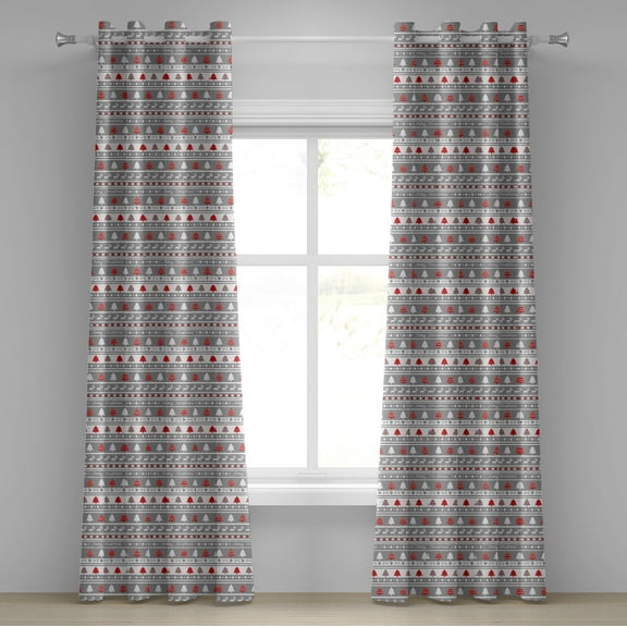 Ambesonne Christmas Grommet Curtain, Deer Trees Borders, 50" x 84", Grey White and Red