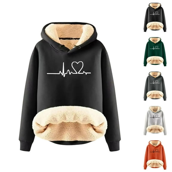 Thick Lined Hoodies for Women Winter Long Sleeve Warm Graphic Hooded Sweatshirt Pullover Tops