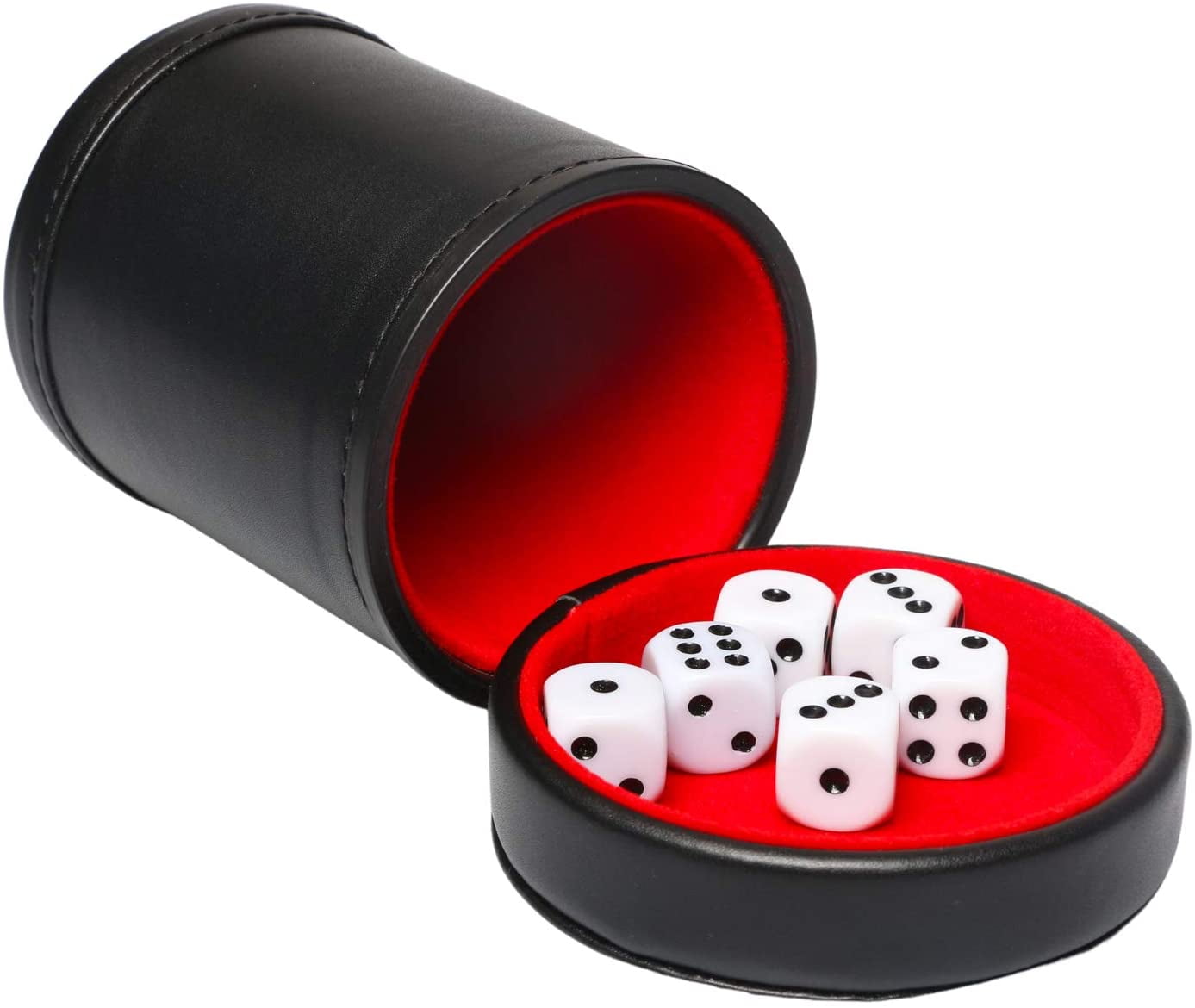 RERIVER Leather Dice Cup Set Felt Lining Quiet Shaker with 5 Dot Dices for 2 675663200786 