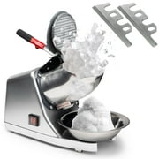 WYZworks Silver Compact Home Kitchen Commercial Dual Blade Ice Shaver Machine, 176lbs/h Ice Crusher, 300W, Extra Blades Included