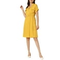 thumbnail image 2 of INSPIRE CHIC Women's Wear to Work Notched Lapel V Neck Elastic Waist Shirt Dress with Pockets XL Yellow, 2 of 5