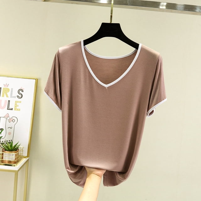 Qtocio Womens Casual Tops,Solid Color Crewneck Short Sleeve T Shirt Summer Loose Style Basic Tee Blouse