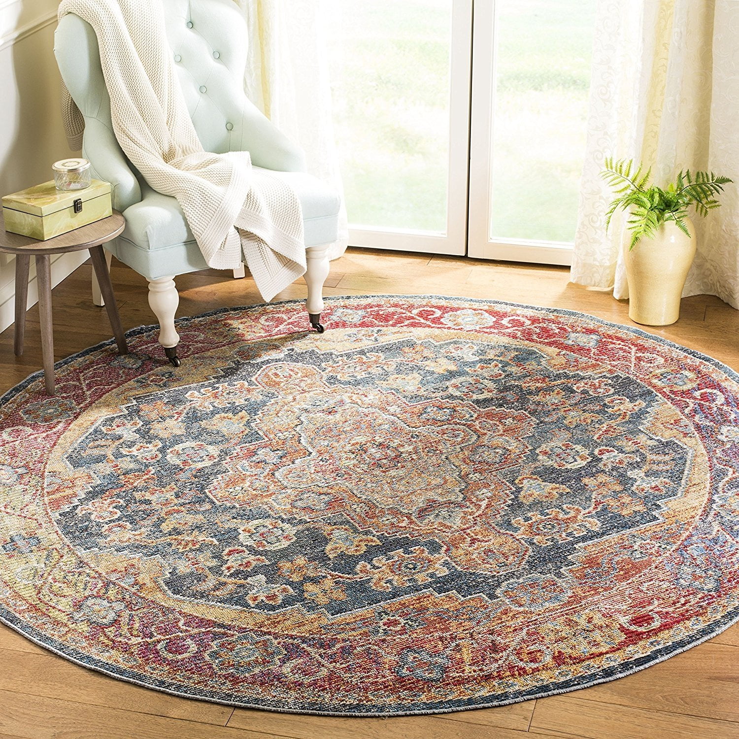 Safavieh Harmony Collection Hmy403c Navy And Gold Round Area Rug 7 In Diameter