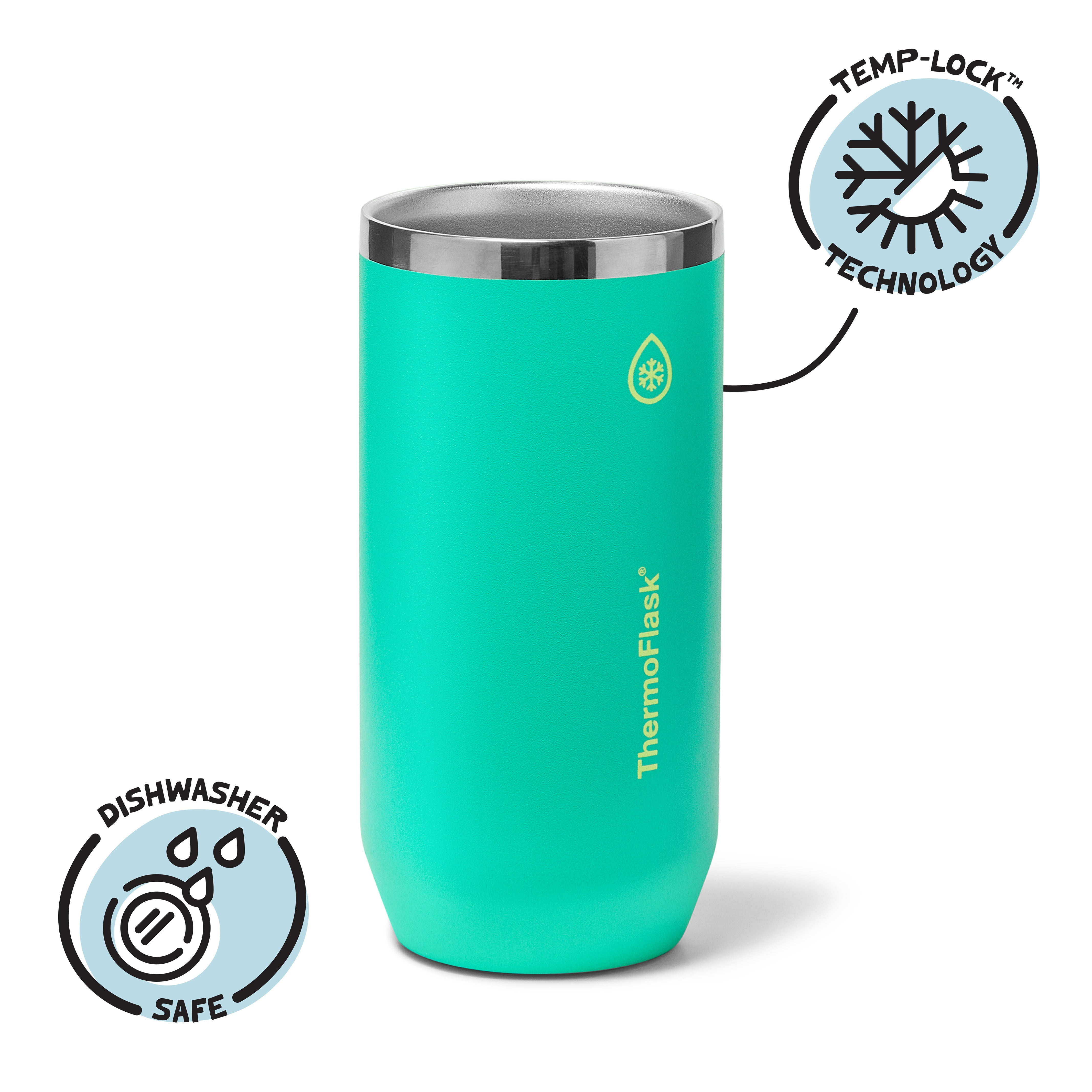 ThermoFlask 16 oz Tall Size 2-In-1 Insulated Can Cooler and Cup, Durable Stainless Steel, Non-Slip Base, Dishwasher Safe, Beverage Container, Screamin' Green