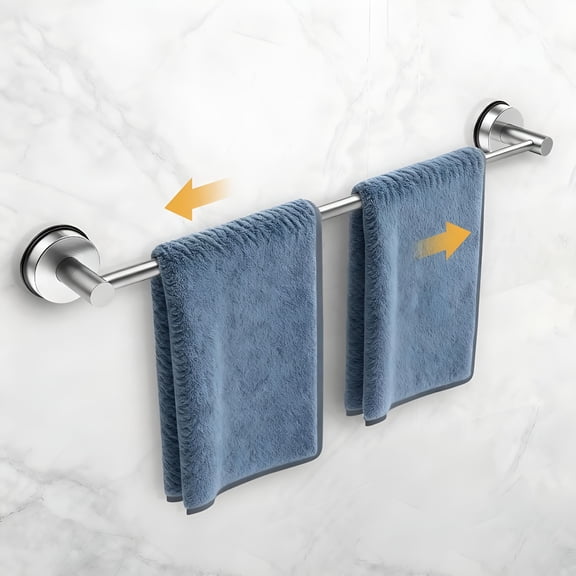 HIBIBUD 14.6inch~24inch Towel Racks for Bathroom, Adjustable Suction Cup Towel Bar for Bathroom Wall, Stainless Steel Bath Towel Holder for Shower (Brushed Silver)