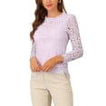 thumbnail image 5 of INSPIRE CHIC Women's Lace Top Long Sleeve Ruffled Neck Peplum Hem Floral Dressy Blouse S Gray Pink, 5 of 8