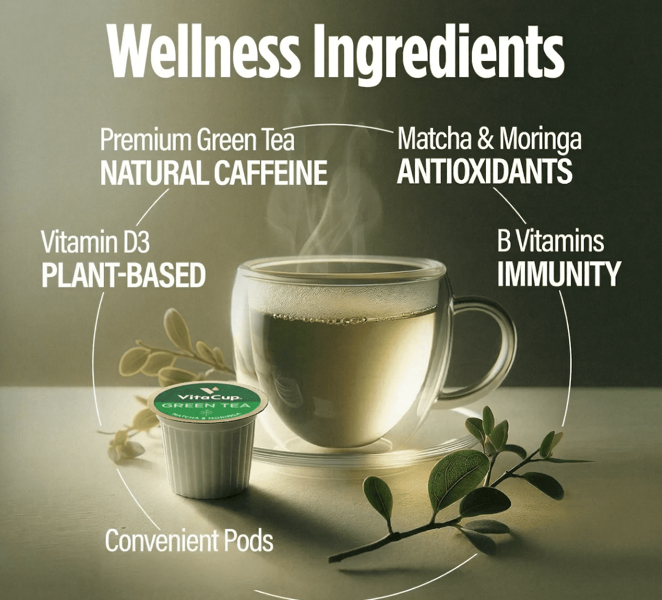 VitaCup Green Tea Pods for Single Serve Coffee Makers , 16 Ct