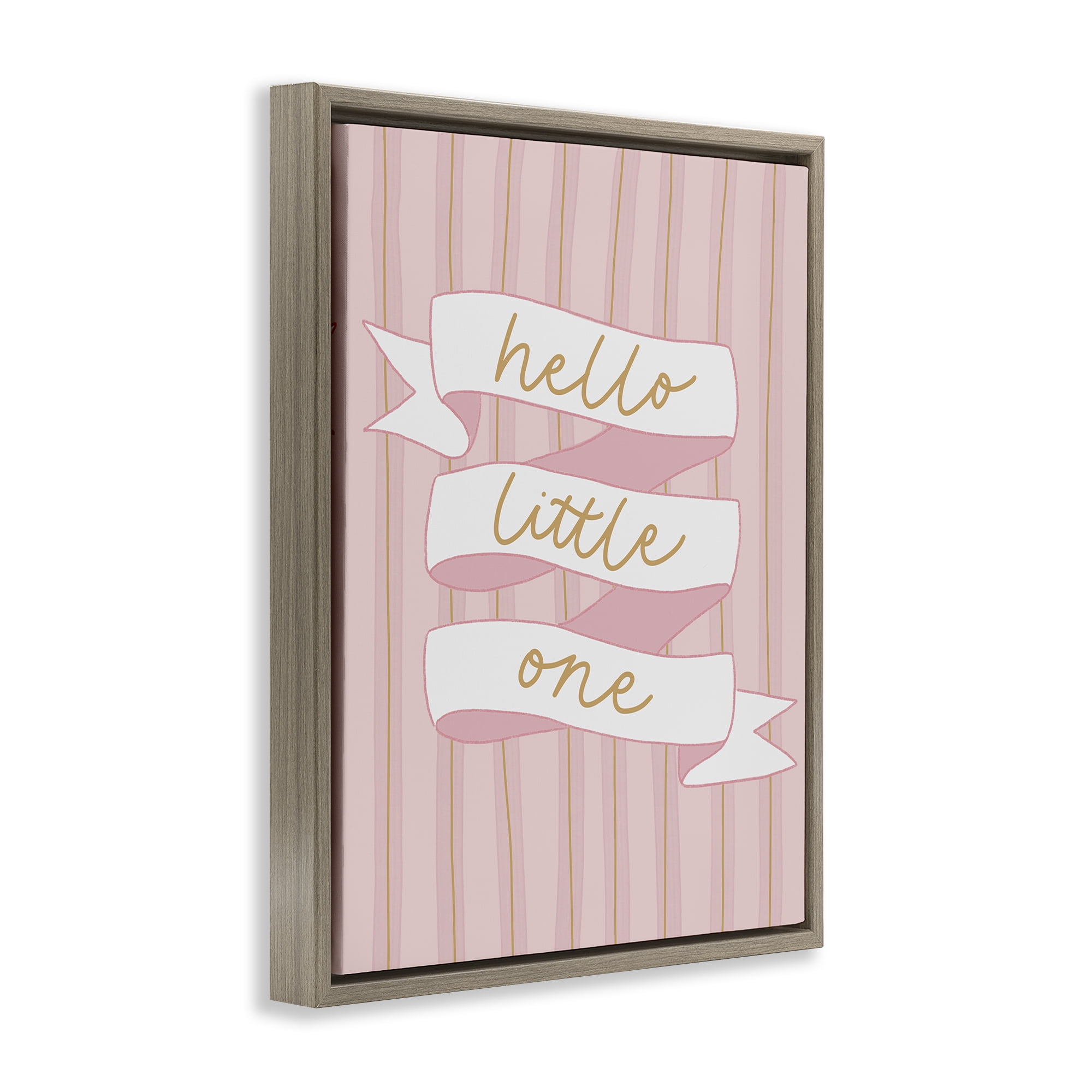 Stupell Industries Pink Hello Little One Brown Framed Floater Canvas Wall Art, design by Amanda Houston