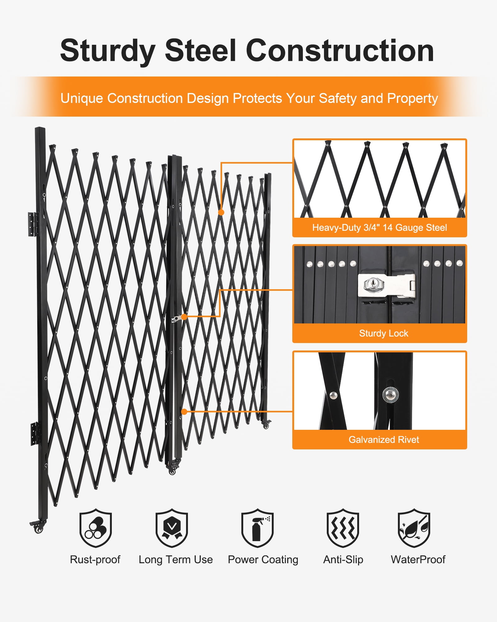 M optimized Foldable Security Gate, Aluminum Expandable Fence Portable Safety Barrier with Casters Retractable Driveway Gates 360°Rolling Barricade Gate Mobile Barricade Safety Barrier