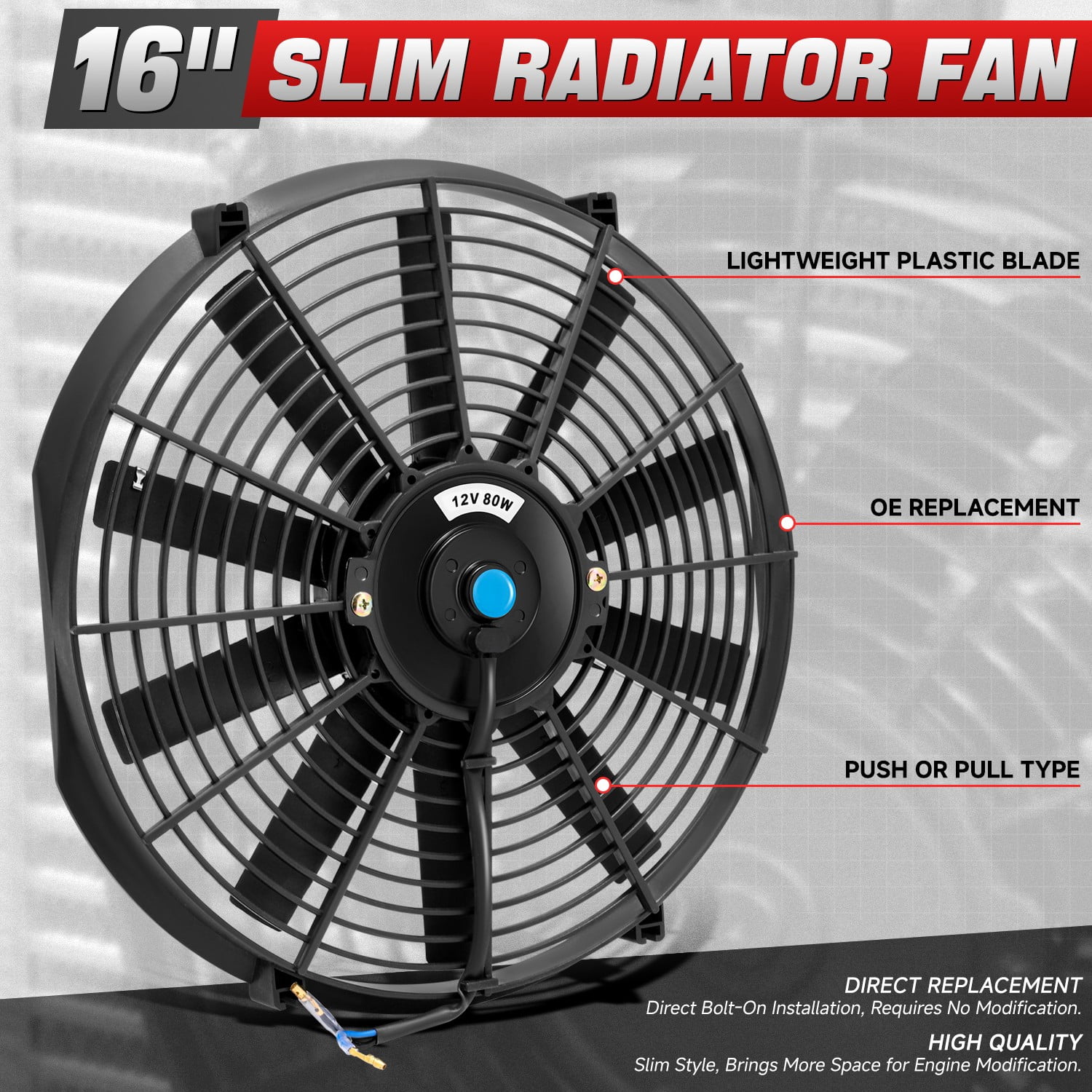 DNA Motoring 16 Inch High Performance Black Slim Electric Radiator Cooling Fan Assembly Kit