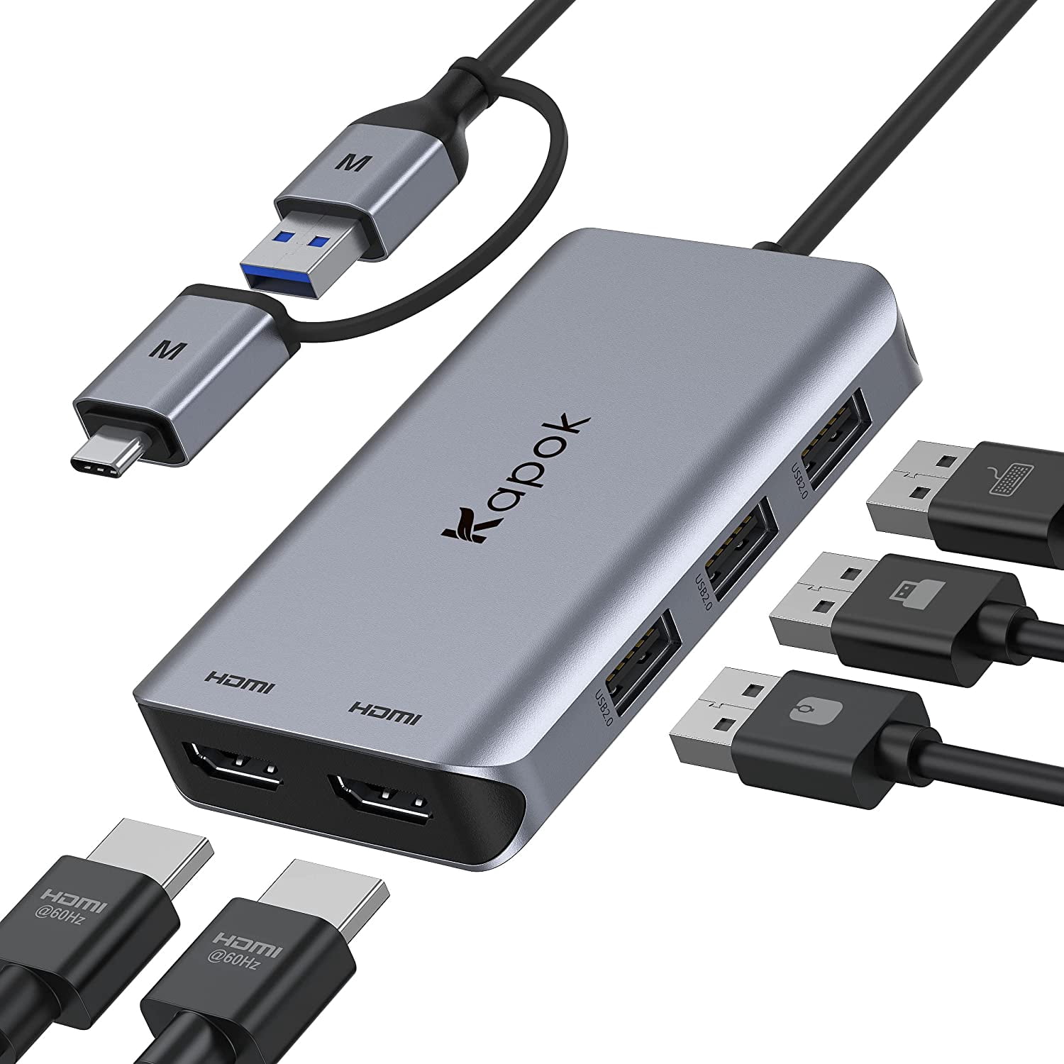 USB to Dual HDMI Adapter, USB 3.0 Dual 