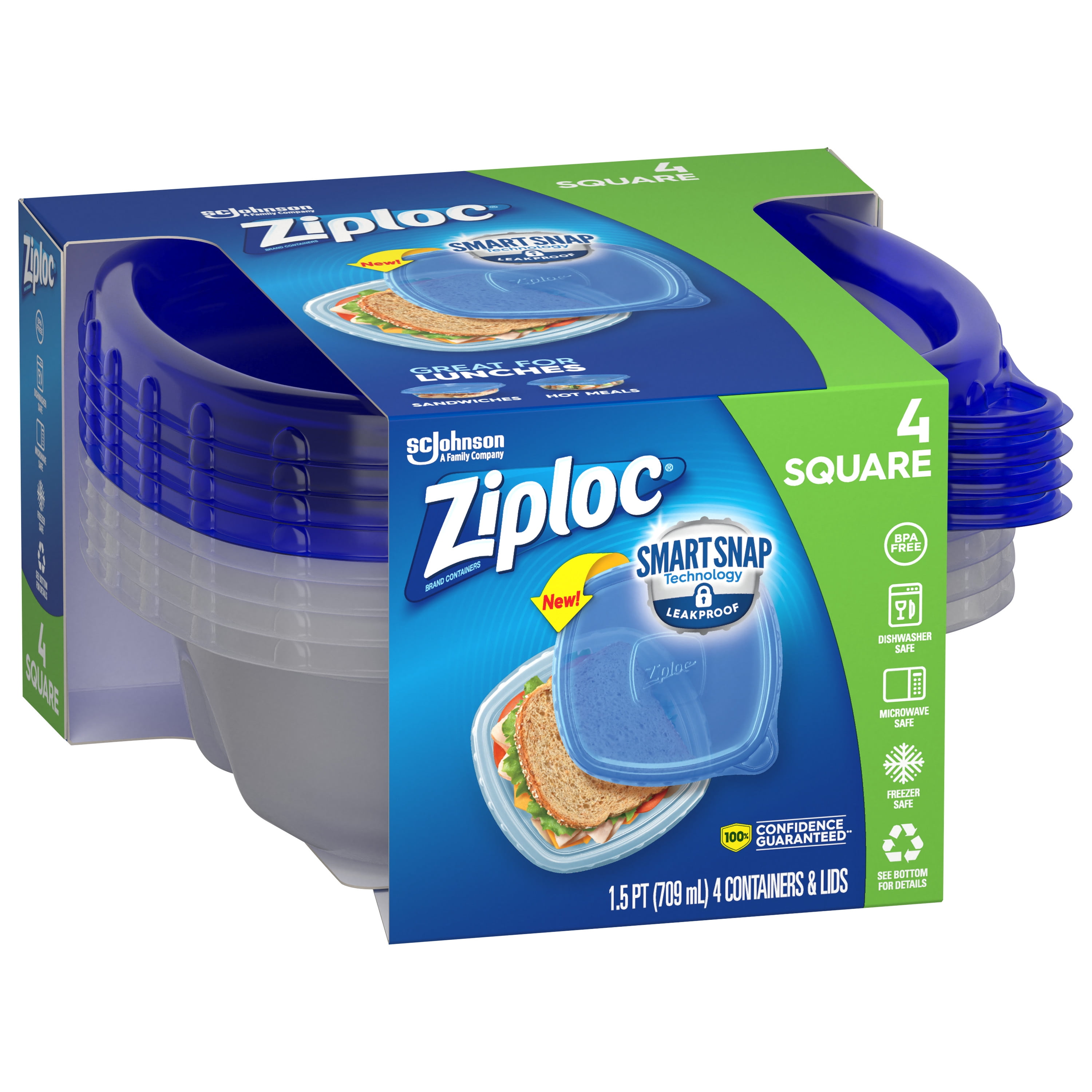 Ziploc Square Containers With Smart Snap Technology - 4ct : Target