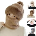 thumbnail image 4 of Upgrade Beanie Hat with Scarf for Women, Cute Plush Windproof Thermal Knitted Ski Set, All-in-One Winter Hat for Cycling, Hiking and Outdoor Cold Weather Activities - Coffee, 4 of 4