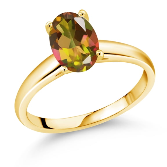 Gem Stone King 2.00 Ct Oval Mango Mystic Topaz 10K Yellow Gold Ring