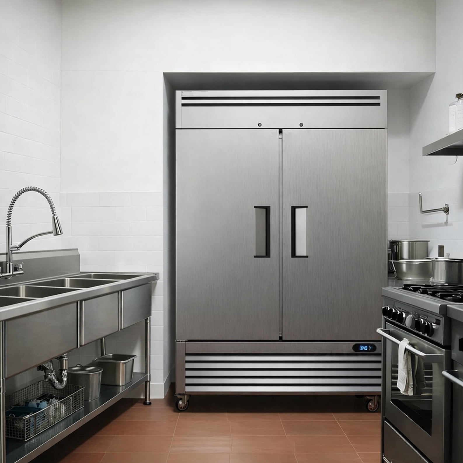 54" Commercial Reach-In Refrigerator, 49 Cu.Ft, 2 Solid Doors, Stainless Steel, NSF & ETL Certified, Bottom-Mounted Compressor