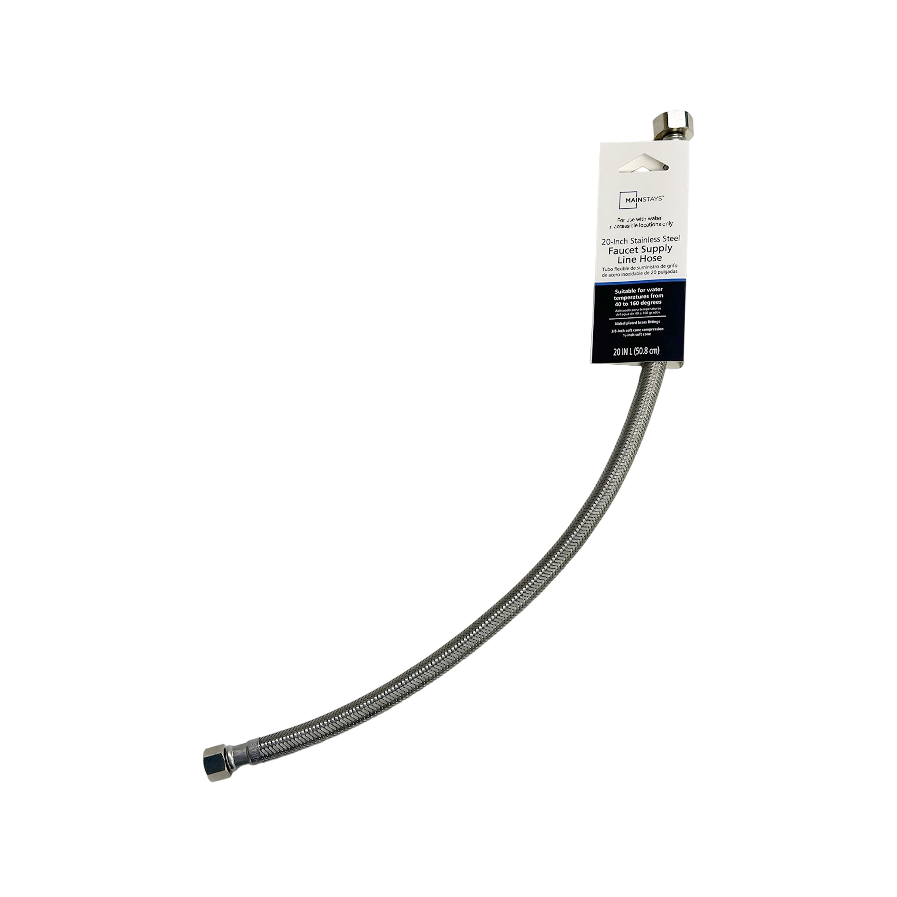 Mainstay 20" Braided Stainless Steel Water Supply Line, Durable, Leak-Proof, Kitchen and Bath