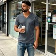thumbnail image 2 of Men's Big and Tall Shirts Cotton V Neck Plus Size Short Sleeve Soft Casual 2026 Summer Tee Dark Gray XL, 2 of 7