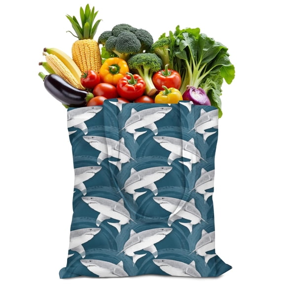 Sac Réutilisable de Magasinage Requin de Dessin Animé - Design Bleu Bébé Mignon, Fourre-Tout Pliable et Durable, Grande Capacité 16x15
