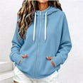 thumbnail image 2 of Hoodies for Women Baeitkot Fashion Women Solid Color Zip Drawstring Pocket Jacket Top, 2 of 6