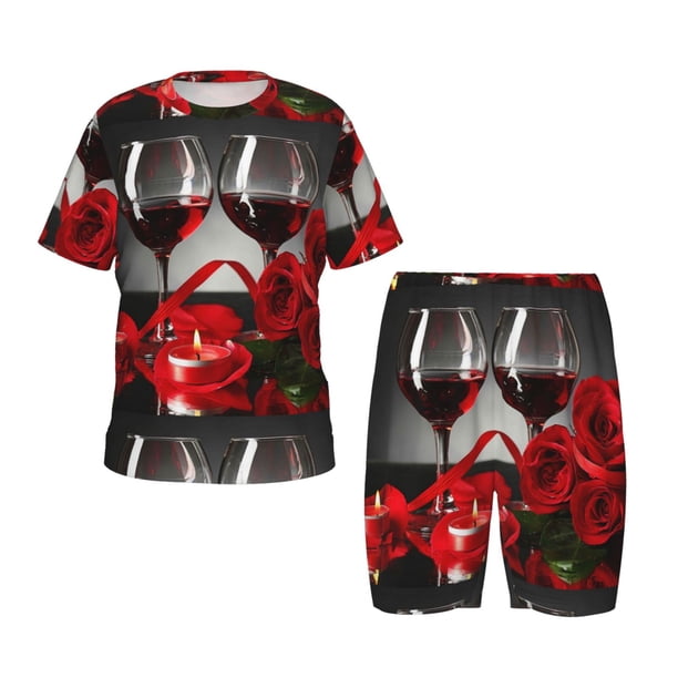 Balery Red Wine Rose Conjunto de Pijama Infantil de Manga Corta con Estampado – Ropa de Dormir de Algodón Suave-4X-Large