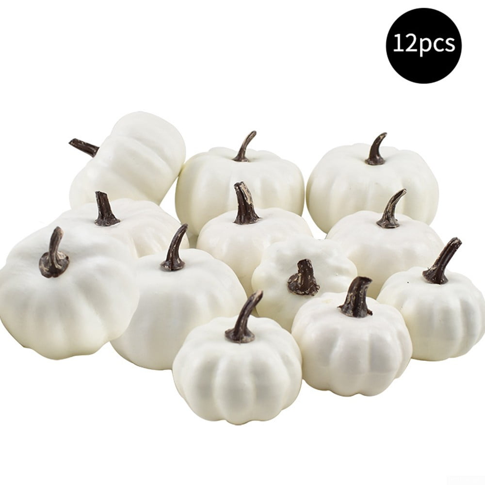 12PCS Artificial Creamy White Pumpkins Decoration for Autumn and Thanksgiving 