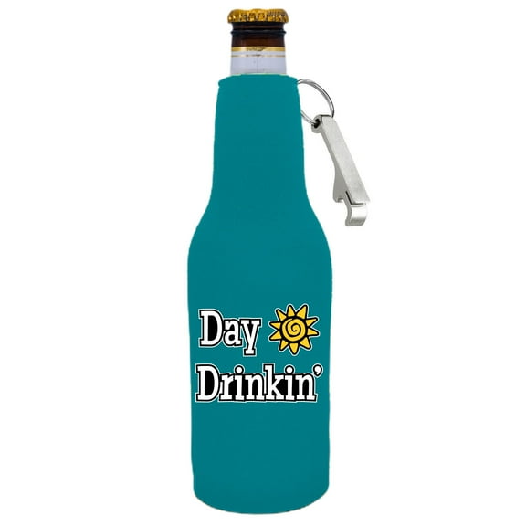 Day Drinkin' Beer Bottle Coolie With Opener (Turquoise)