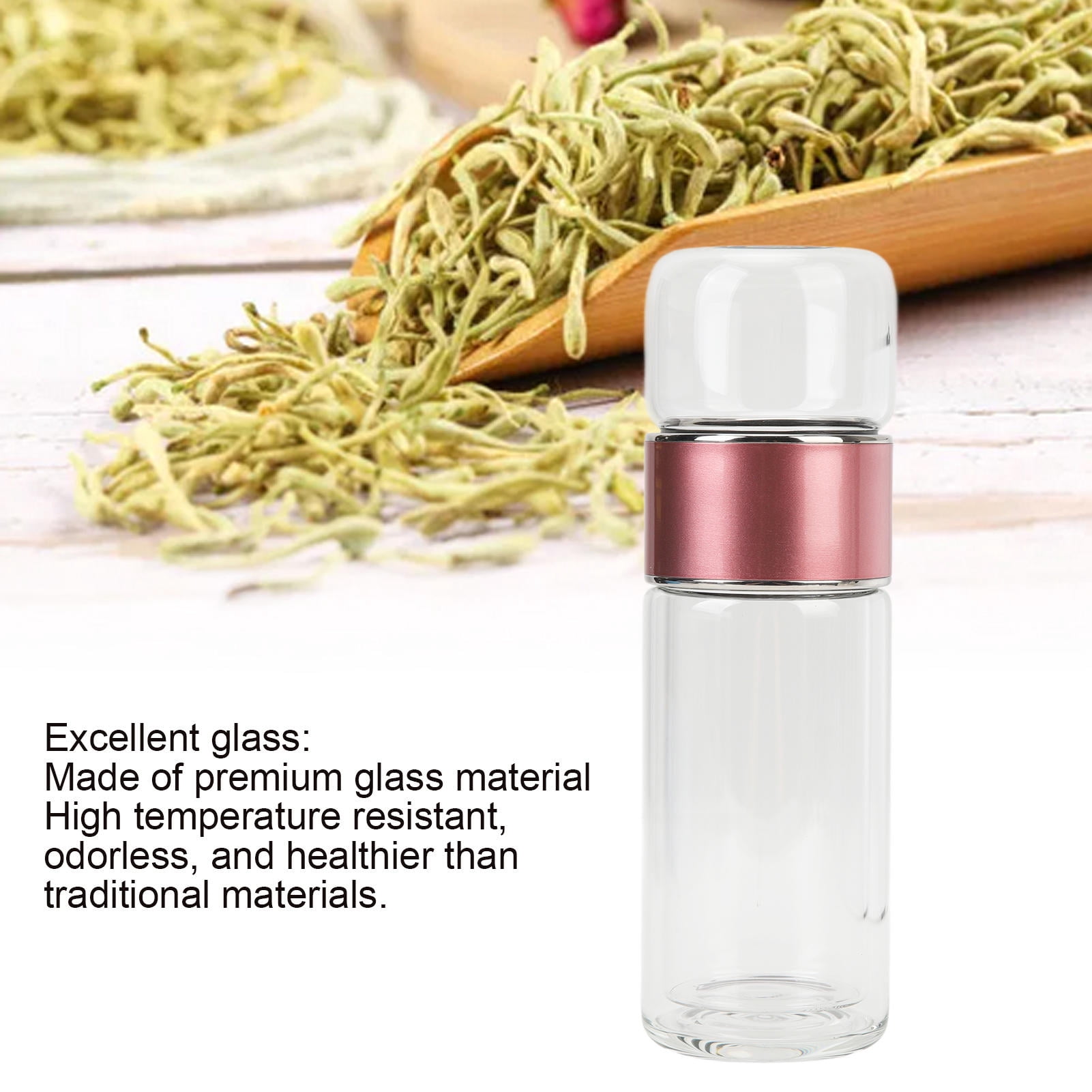 LAZIOEGR Double Wall Glass Water Bottle with Tea Separation, 420ml, Portable Premium Glass, Ideal Gift for Tea Lovers