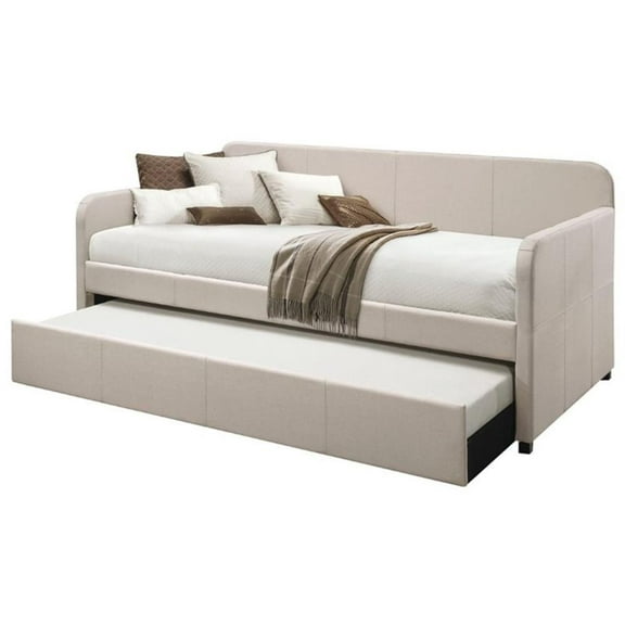 Bowery Hill Contemporary Daybed and Trundle in Beige Fabric